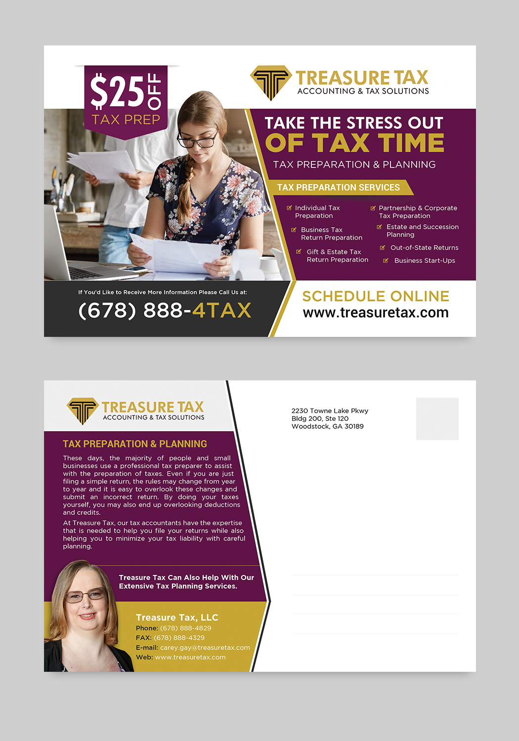 Postcard Design by SWASTIK for Treasure Tax, LLC | Design #20927880