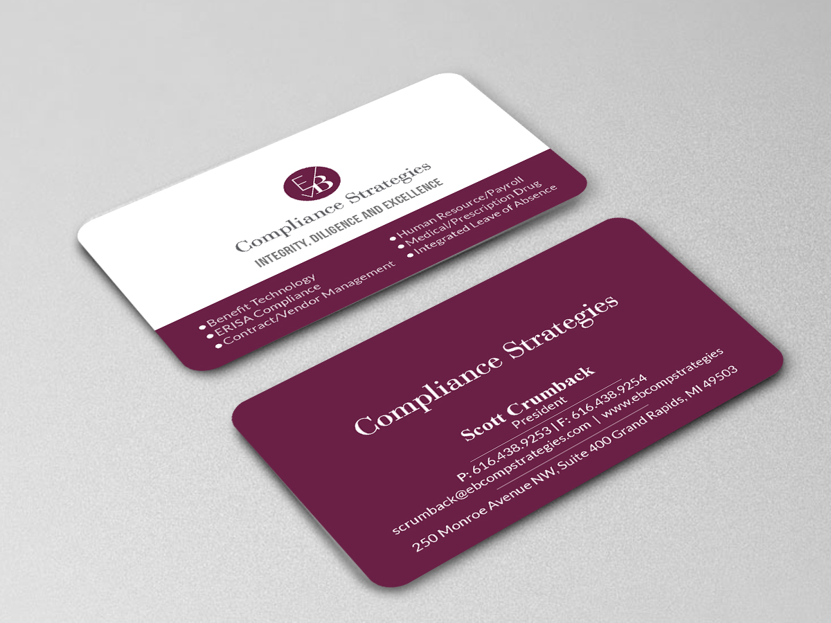 Business Card Design by Creations Box 2015 for EB Compliance Strategies, LLC | Design #20926619