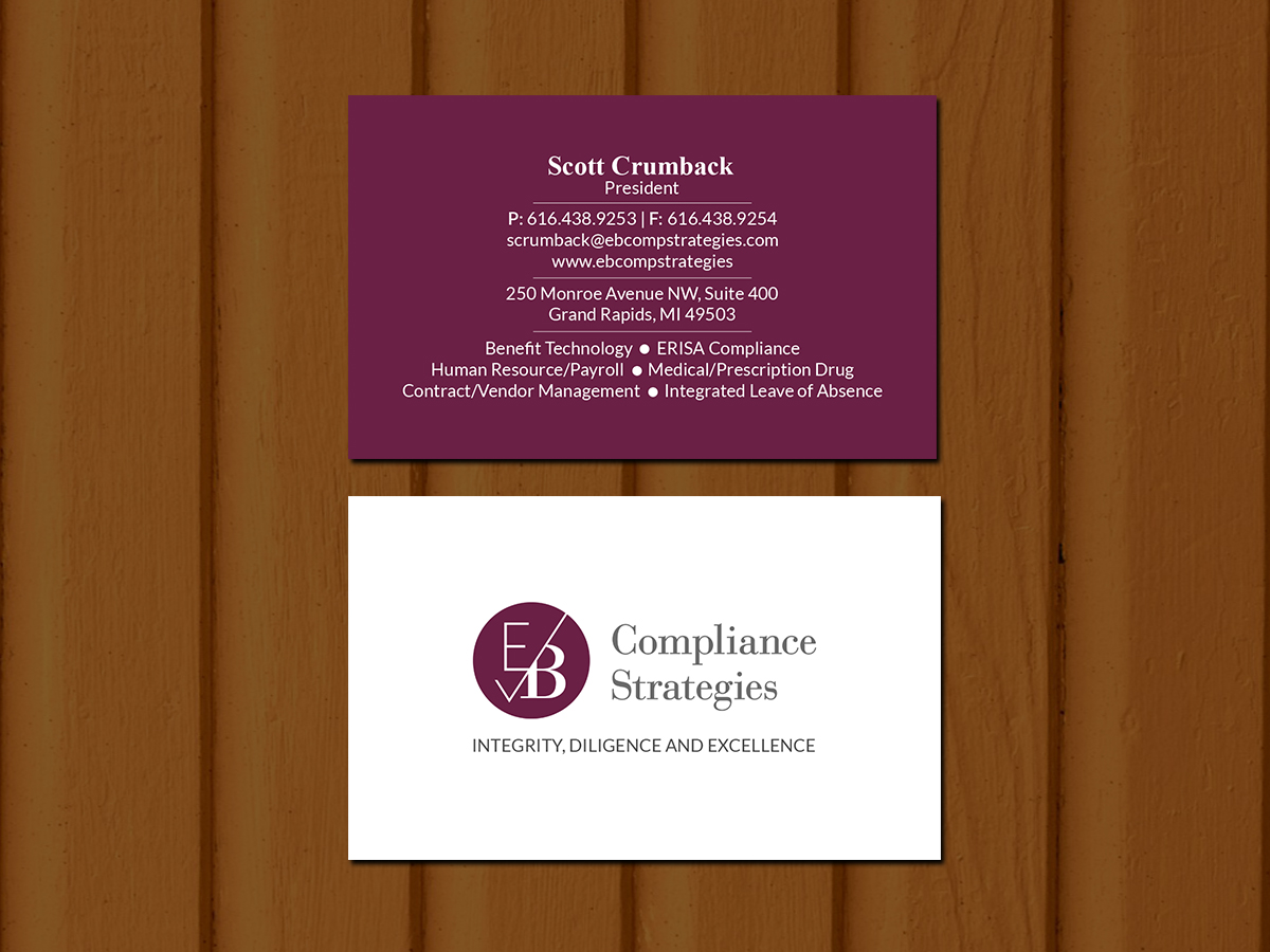 Business Card Design by Creations Box 2015 for EB Compliance Strategies, LLC | Design #20926622