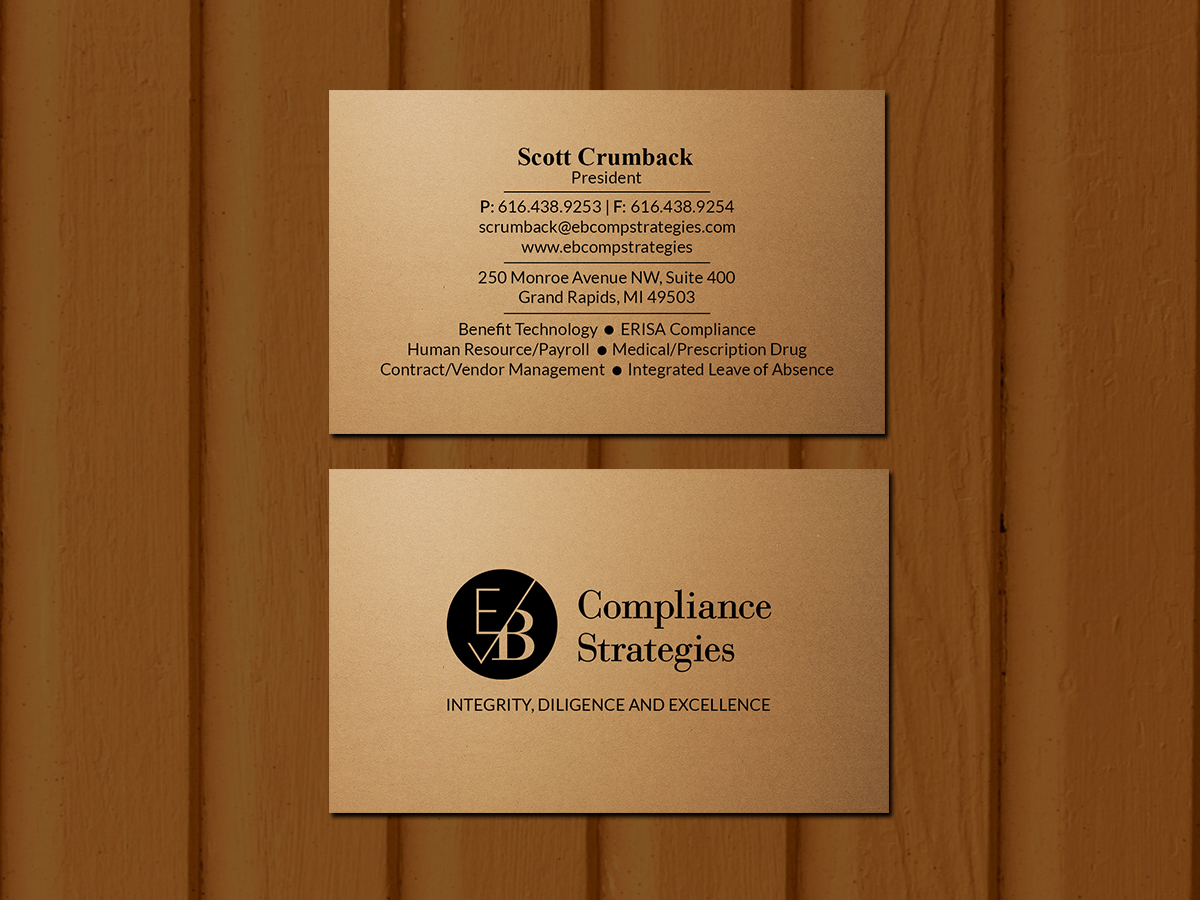 Business Card Design by Creations Box 2015 for EB Compliance Strategies, LLC | Design #20926623
