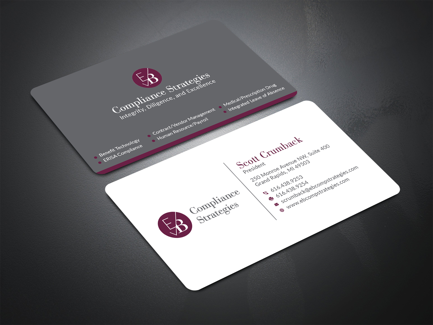 Business Card Design by Bold Pixels for EB Compliance Strategies, LLC | Design #20925781