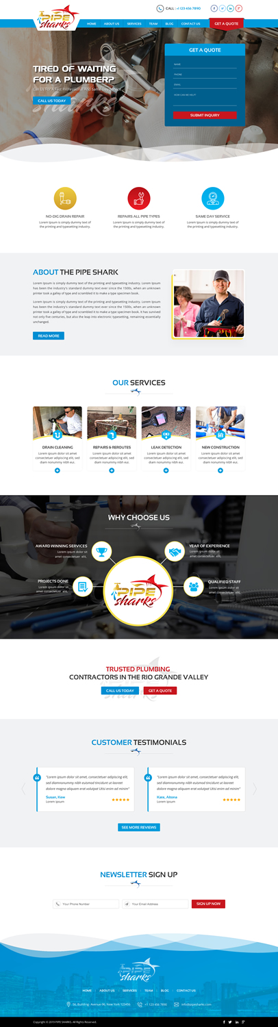 Web Design by Sbss for Pipe Sharks LLC | Design #20956079