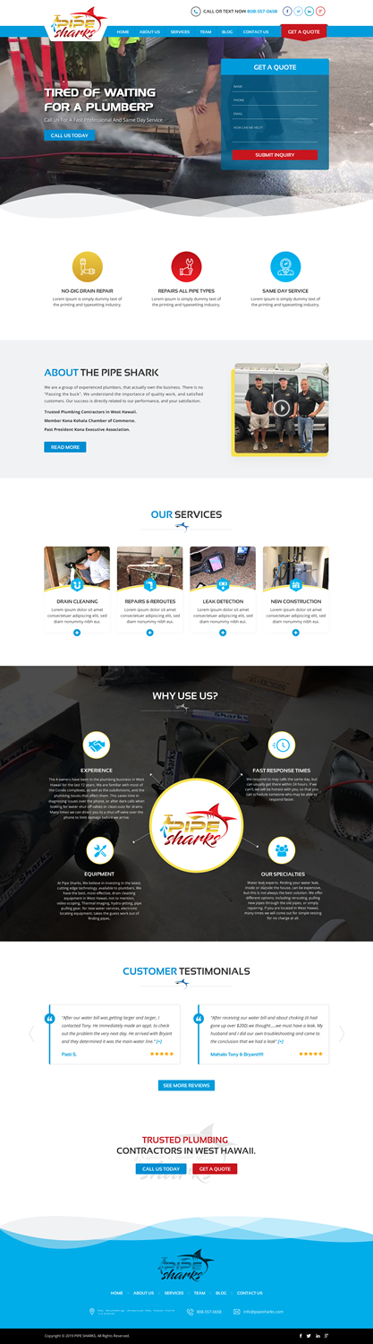 Web Design by Sbss for Pipe Sharks LLC | Design #21075336