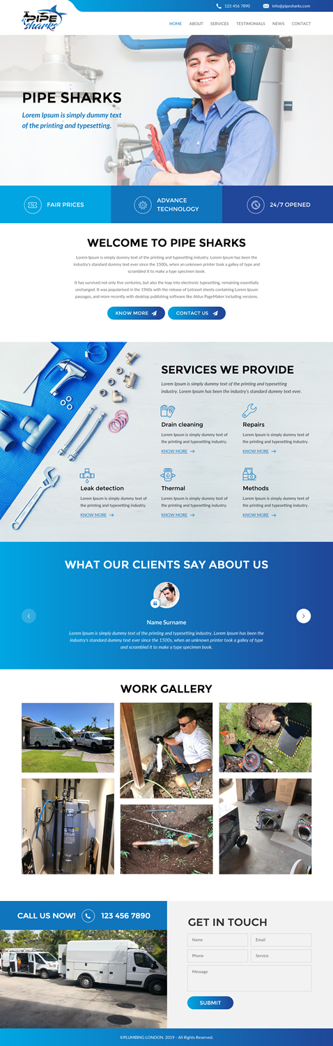 Web Design by rightway for Pipe Sharks LLC | Design #20978625