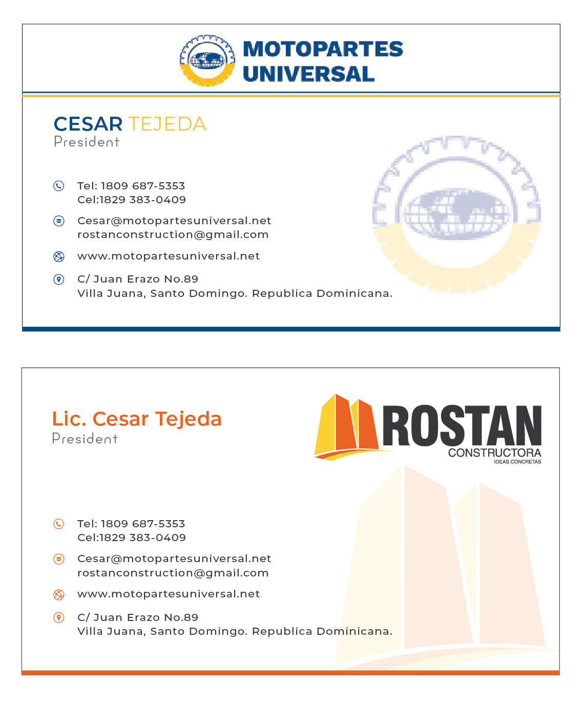 Business Card Design by PavanPrajapati for Motopartesuniversal. SRL. | Design #20955135