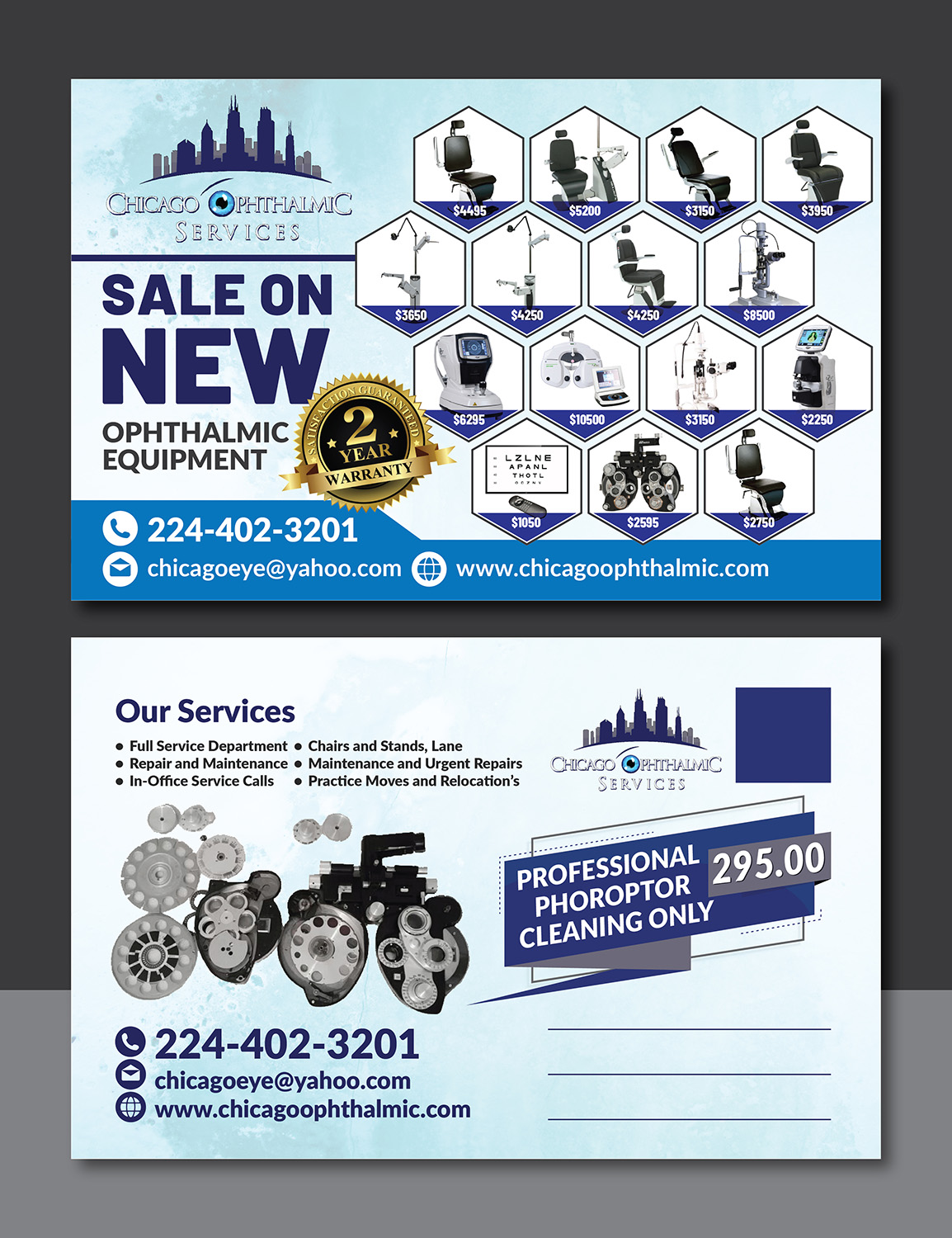Diseño de Postal por Deziners Zone para Chicago Ophthalmic Services, Inc | Diseño #21008559