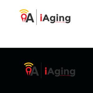 The company name is iAging -- tagline Innovations in Aging -- logo iA | Logo Design by emptyboxgraphics