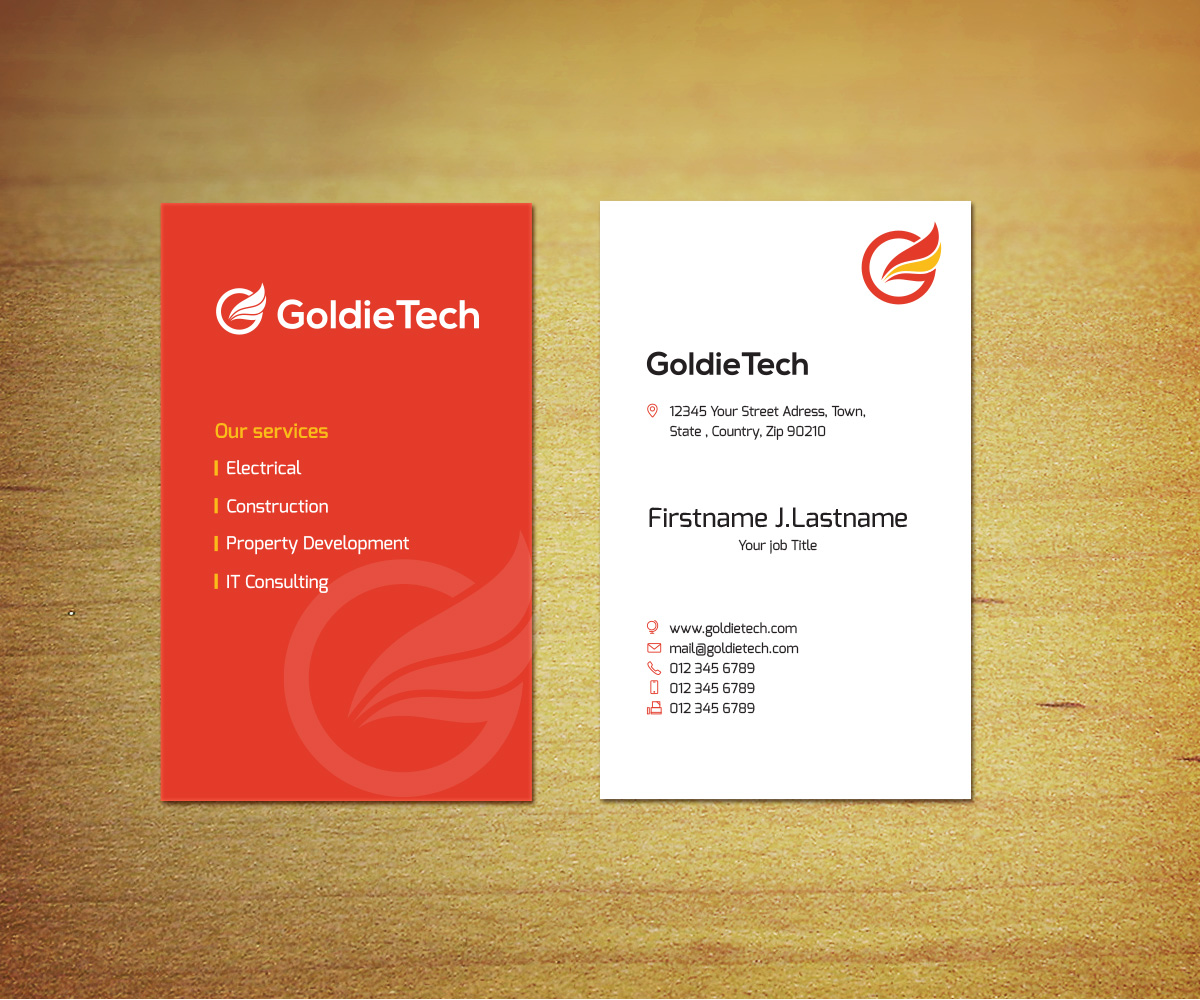 Visitenkarten-Design von mouallem zoheir für Goldie Tech Investment Ltd | Design #2944233