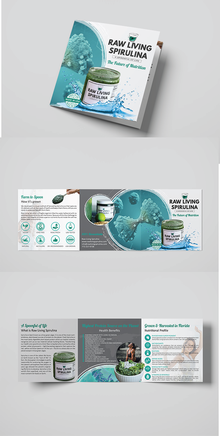 Diseño de Flyer por alex989 para Raw Living Spirulina | Diseño #21027900