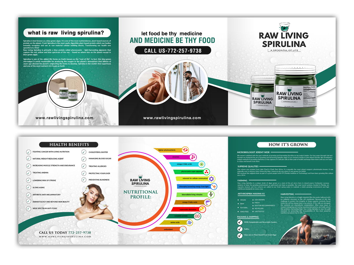 Diseño de Flyer por LAXMI DESIGNHUB para Raw Living Spirulina | Diseño #21029784