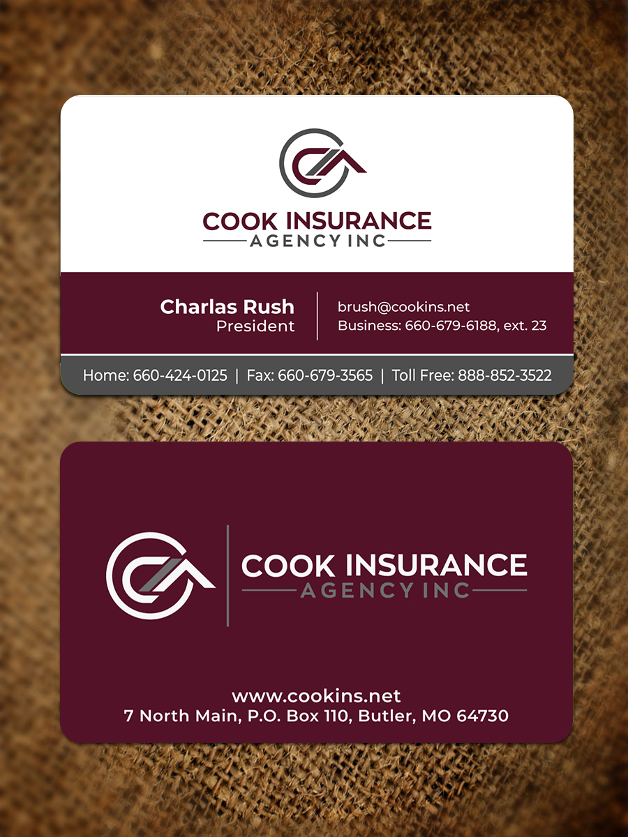 Business Card Design by JK18 for Cook Insurance Agency | Design #21016398