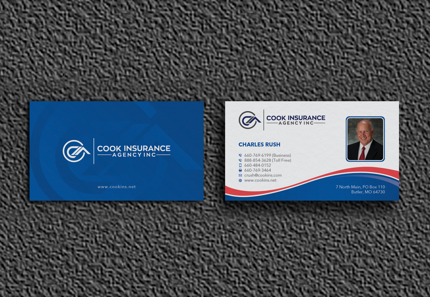Diseño de Tarjeta de Presentación por OxonoArt para Cook Insurance Agency | Diseño #21050706