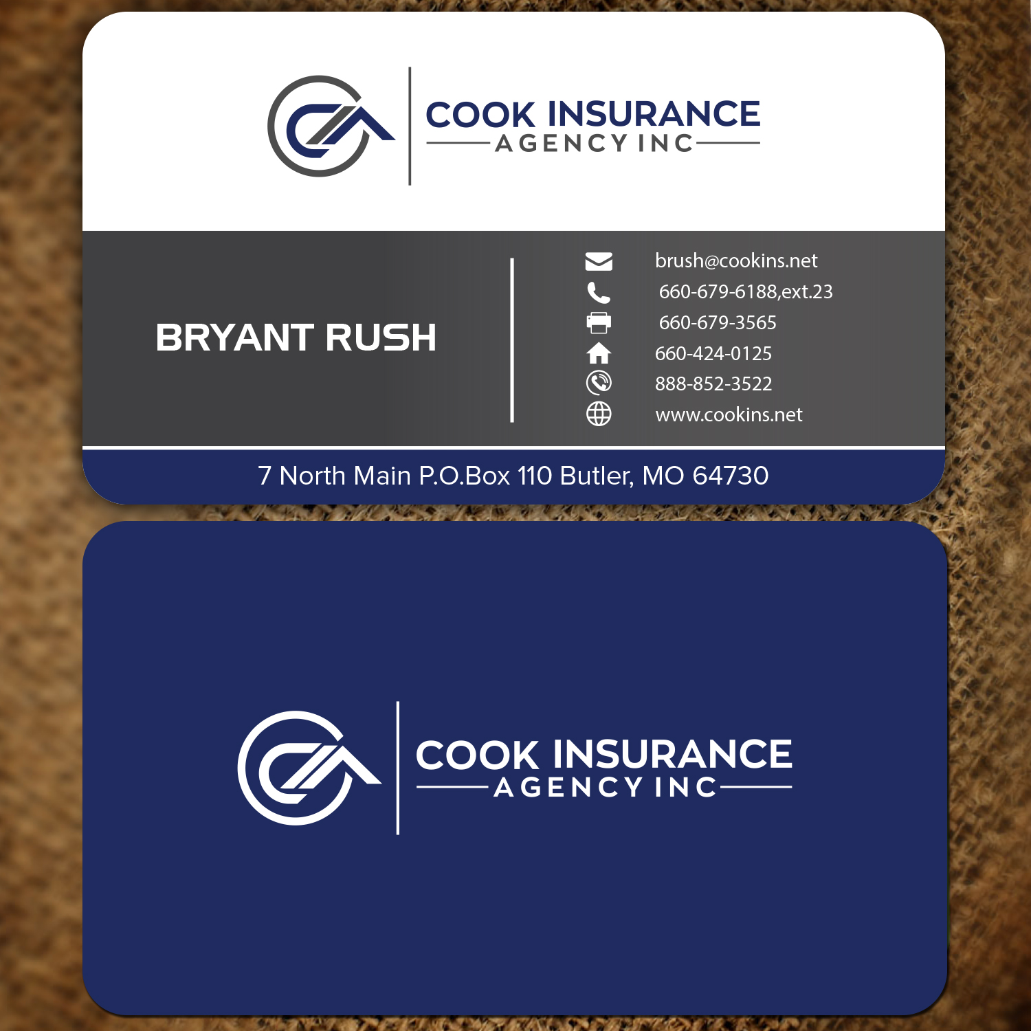 Visitenkarten-Design von Maxo-Biz für Cook Insurance Agency | Design #21011478