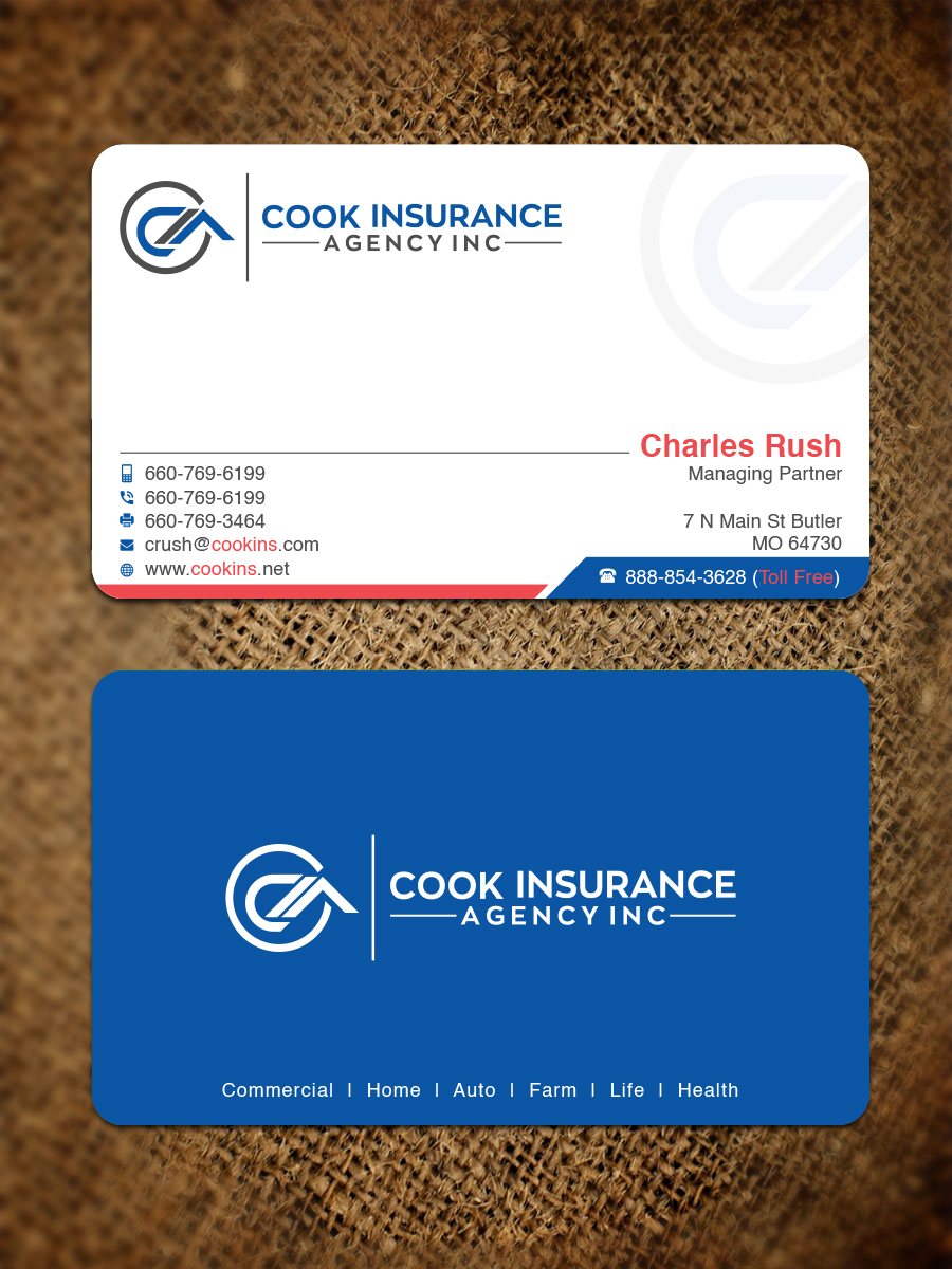 Business Card Design by Bold Pixels for Cook Insurance Agency | Design #21044992