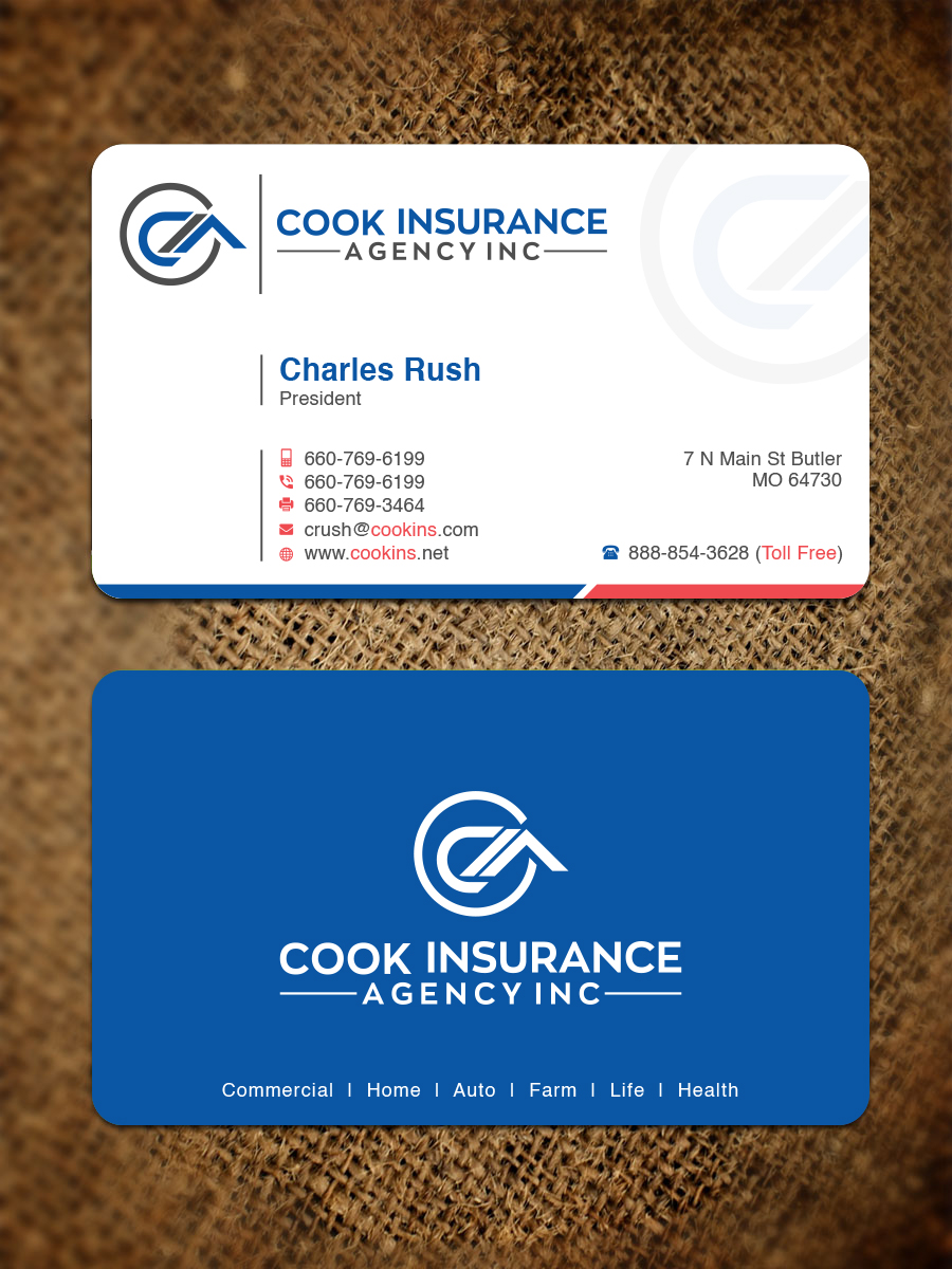 Business Card Design by Bold Pixels for Cook Insurance Agency | Design #21045253