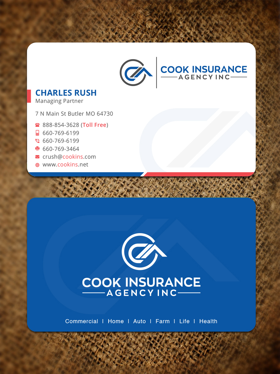 Business Card Design by Bold Pixels for Cook Insurance Agency | Design #21052663