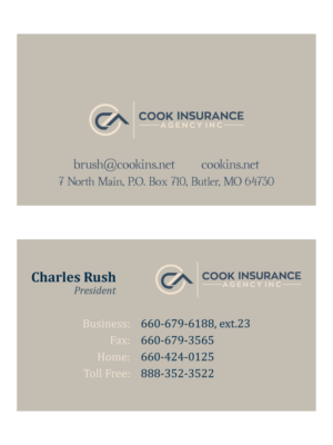 Business Card Design by Yaroslav S for Cook Insurance Agency | Design: #21021199