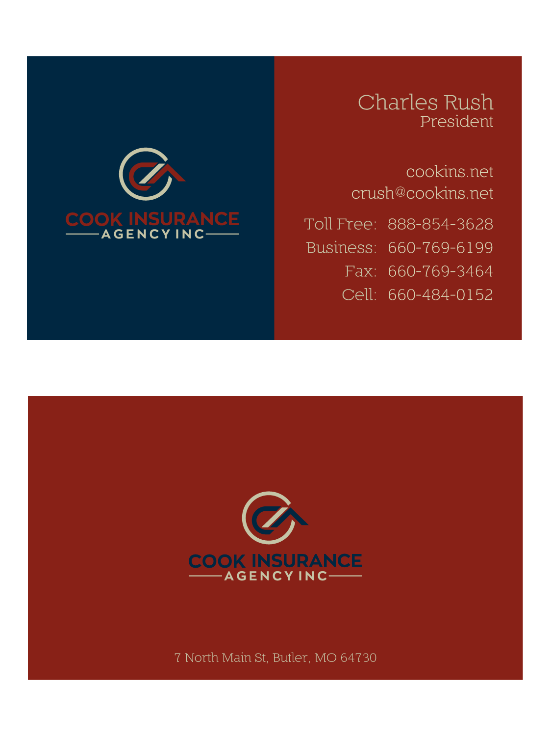 Diseño de Tarjeta de Presentación por Yaroslav S para Cook Insurance Agency | Diseño #21044852