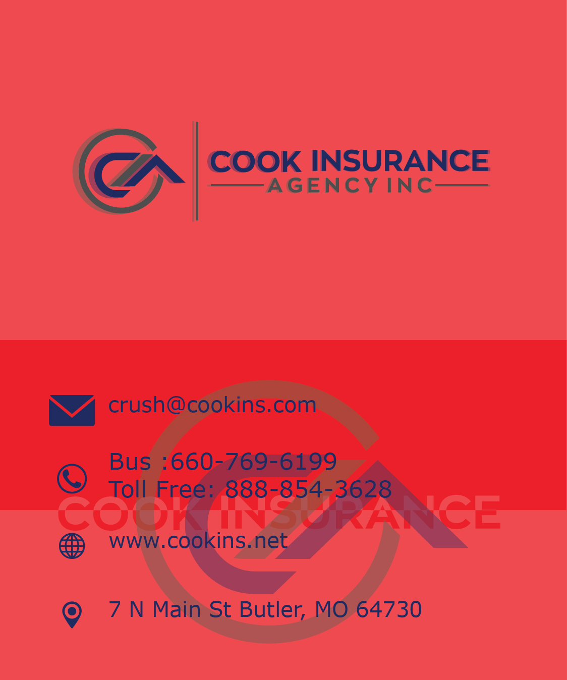 Visitenkarten-Design von T-B für Cook Insurance Agency | Design #21055205