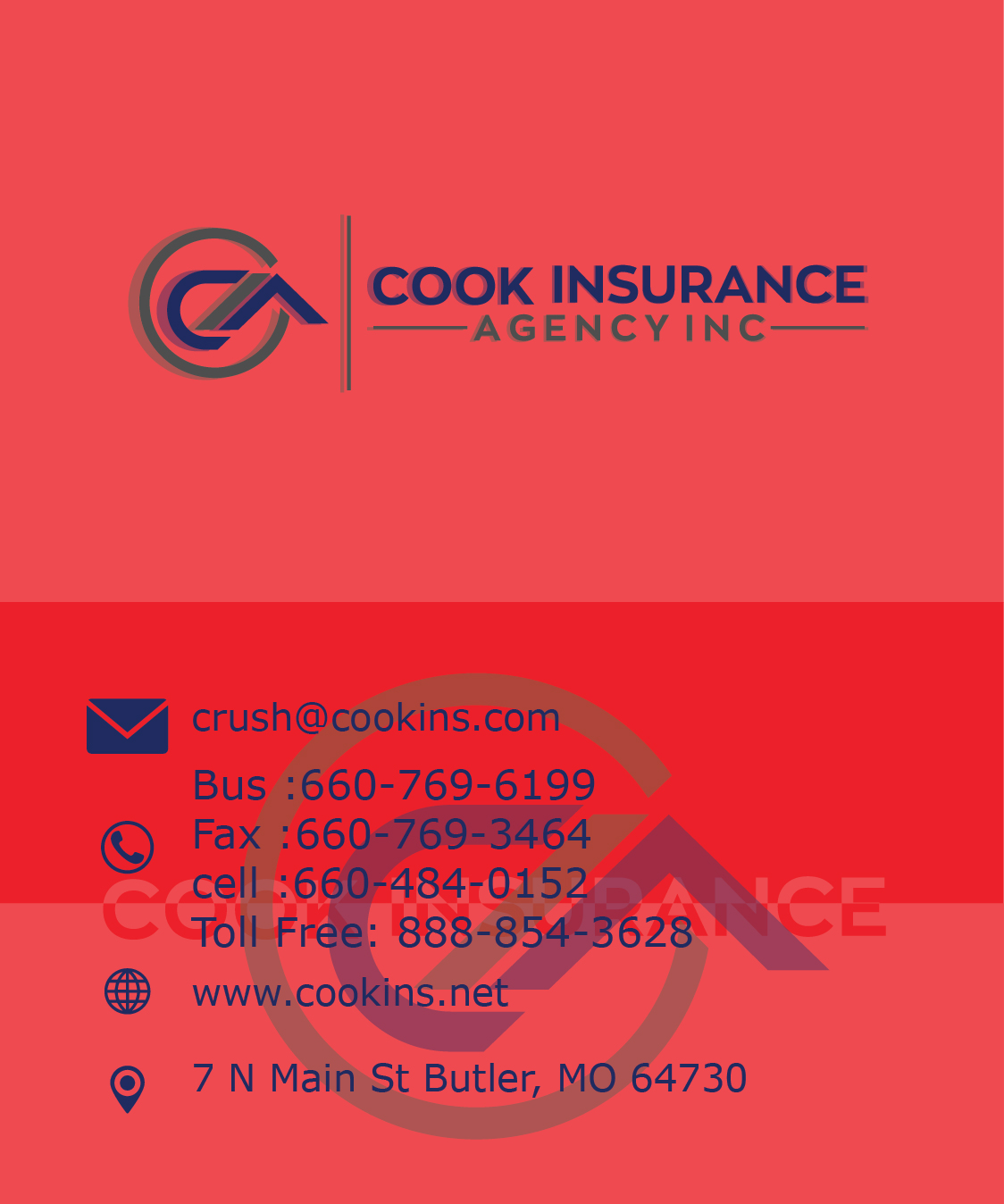 Business Card Design by T-B for Cook Insurance Agency | Design #21055206