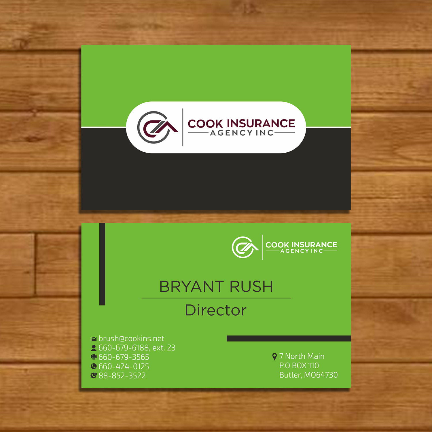 Business Card Design by Rahmawank_ for Cook Insurance Agency | Design #21005869