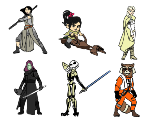 Disney Mash-Up Pins Design: 6 Pins | Illustration Design by FigliaPerduta