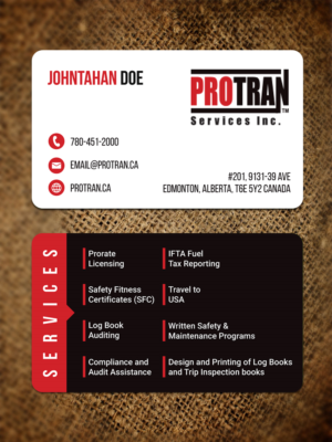 business card for trucking industry consulting firm