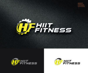 HF ( short for HIIT Fitness) or HIIT with a tire or Gear/cogwheel around the letters, or next to letters.  | Logo Design by step forward 2