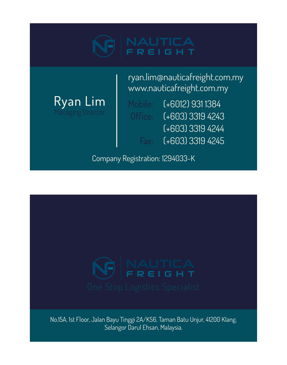 Business Card Design by Yaroslav S for Nautica Freight | Design #21116413