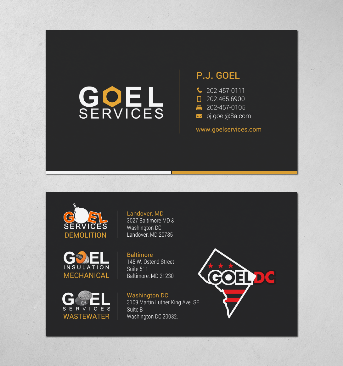 Diseño de Tarjeta de Presentación por chandrayaan.creative para Goel Services, Inc | Diseño #21153466