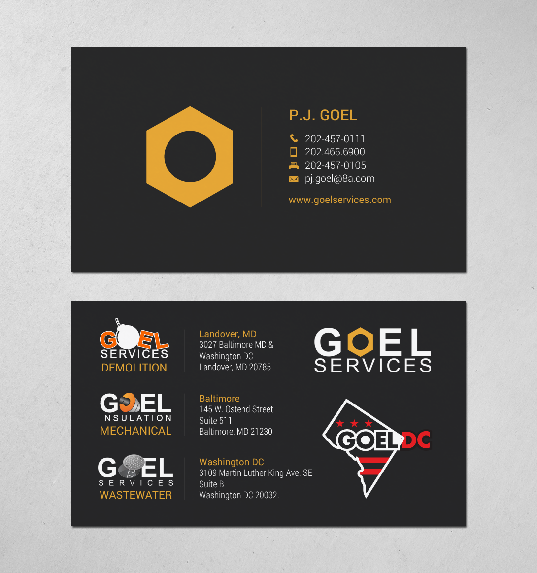 Business Card Design by chandrayaan.creative for Goel Services, Inc | Design #21153467