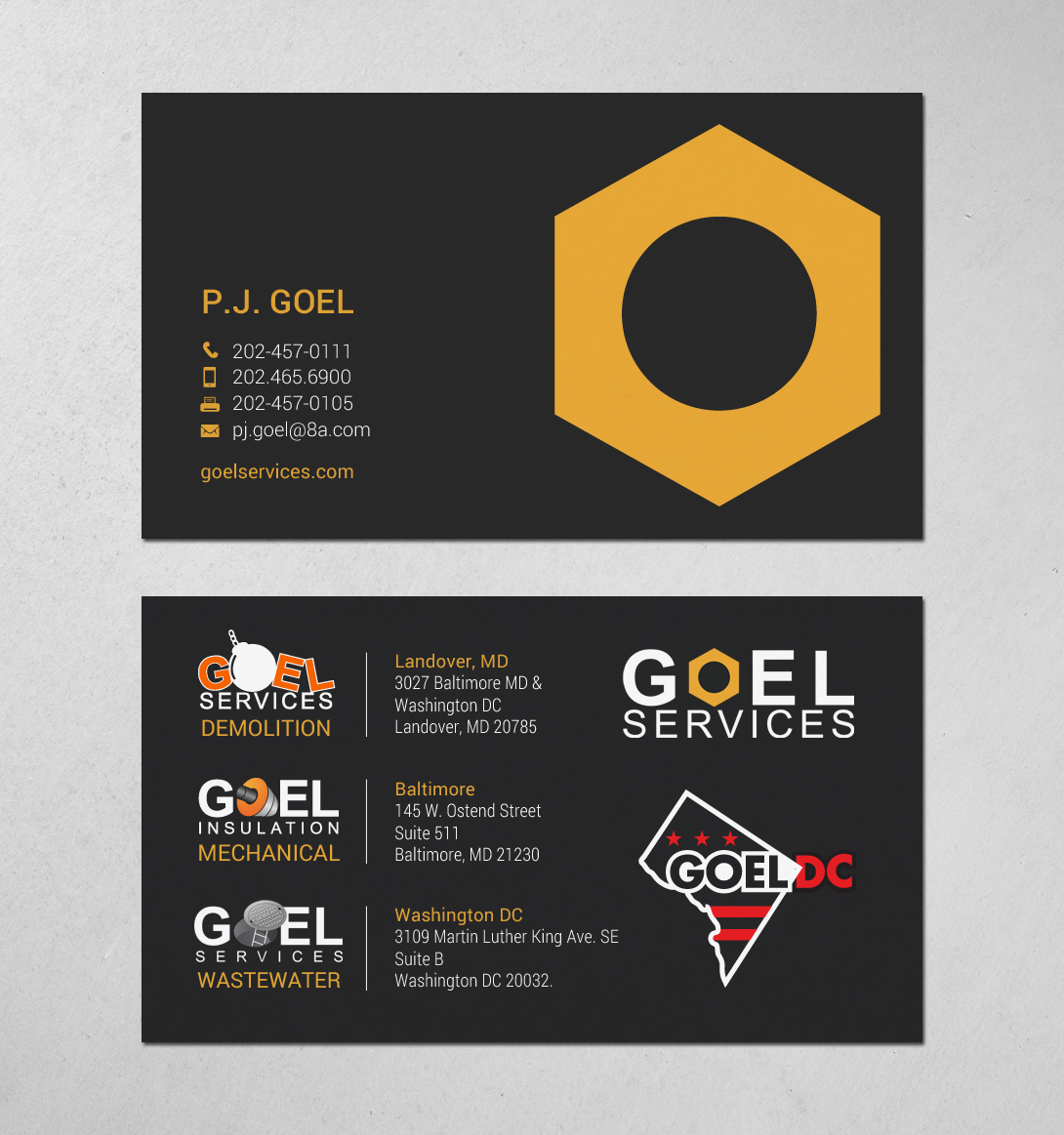 Diseño de Tarjeta de Presentación por chandrayaan.creative para Goel Services, Inc | Diseño #21153470