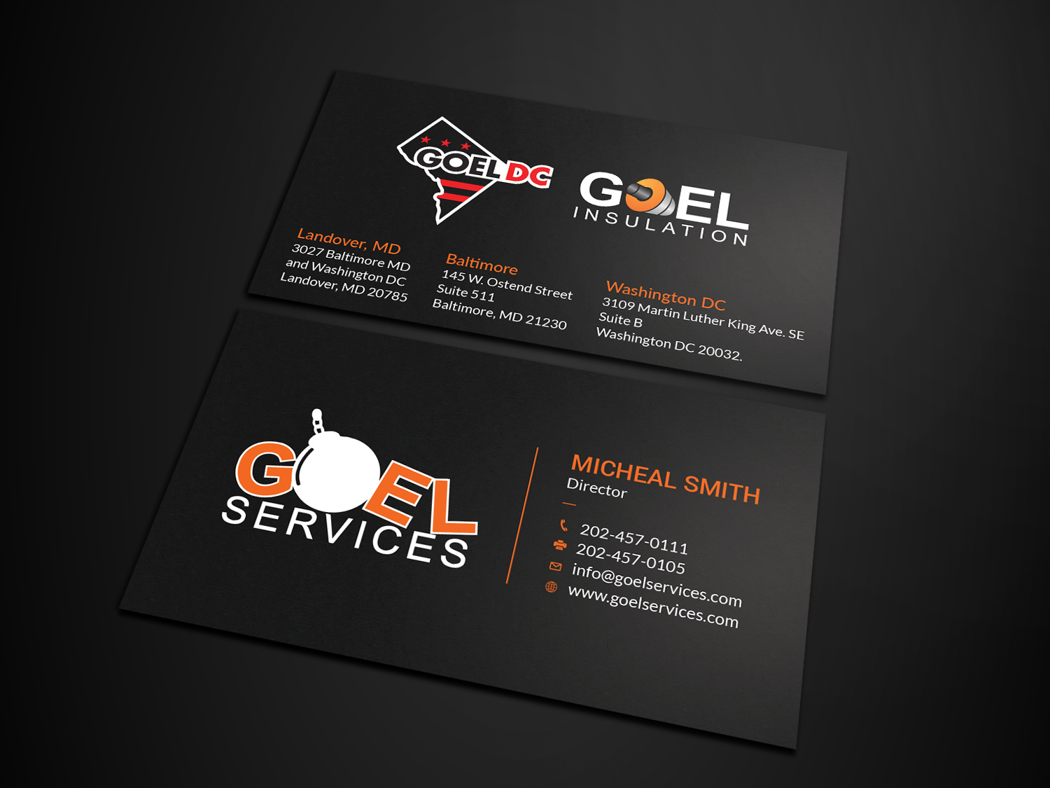 Visitenkarten-Design von Tripti Ranjan Gain für Goel Services, Inc | Design #21166380