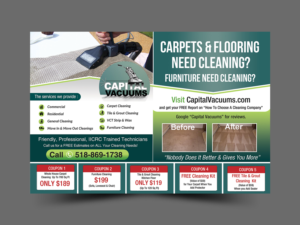 Products & Services Postcard For our Vacuum Repair Store & Carpet Cleaning Company | Design de Flyer par innovative earth