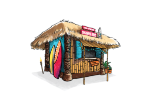 Tiki Hut Style Shaved Ice Shack  | Illustration Design by Sofia Pereira
