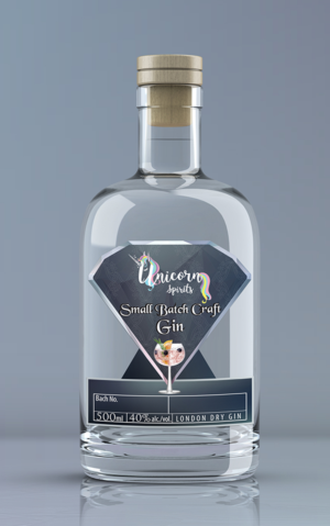 Gin Label for Unicorn Inspired Gin containing Shimmer. Design already drawn out for shape and idea. | Label Design by ronin71