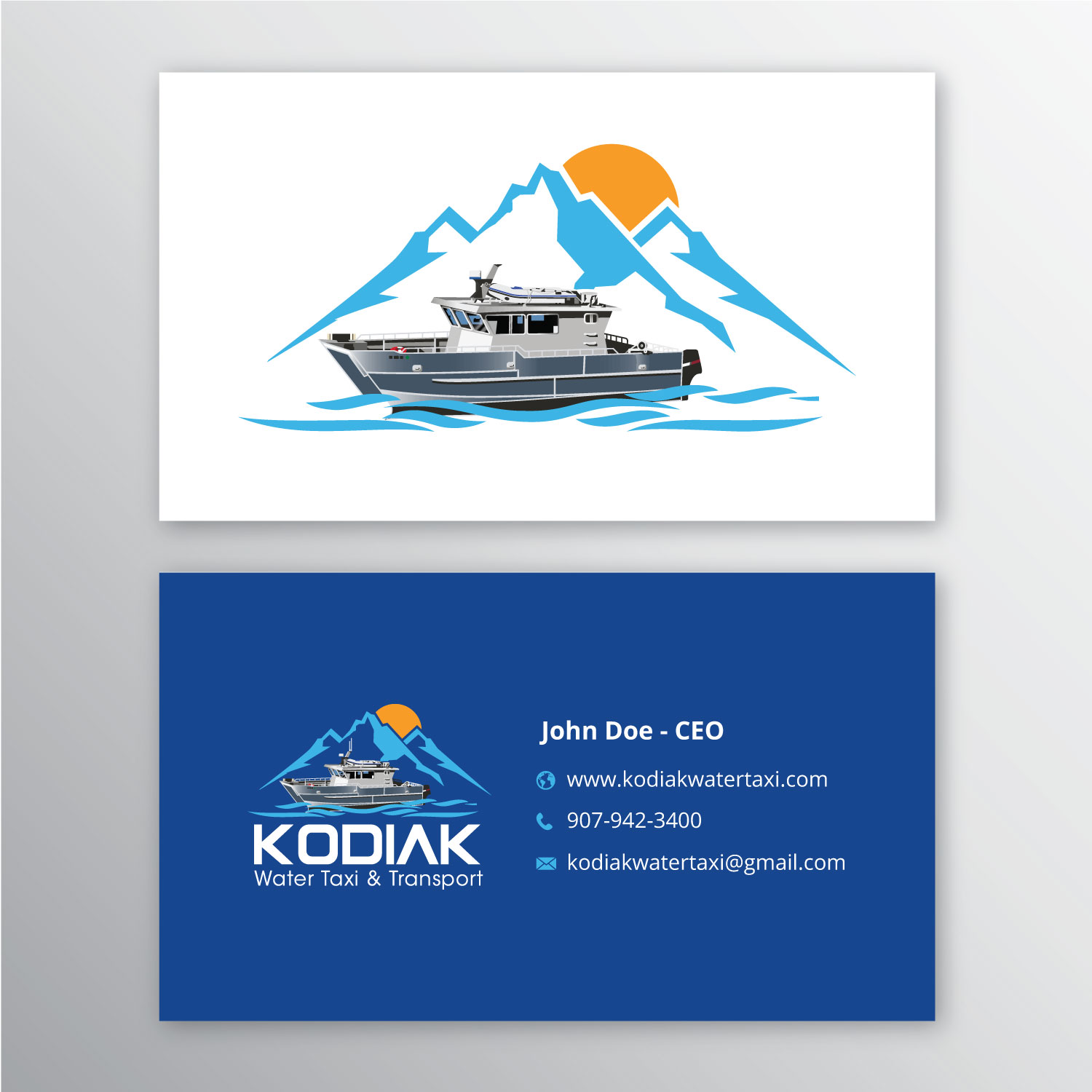 Business Card Design by naynachauhan06 for Kodiak Water Taxi and Transport | Design #21296339
