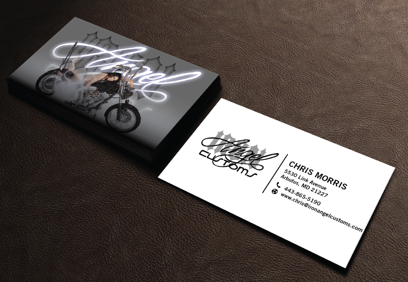 Business Card Design by LAXMI DESIGNHUB for IRON ANGEL CUSTOMS INC | Design #21329115