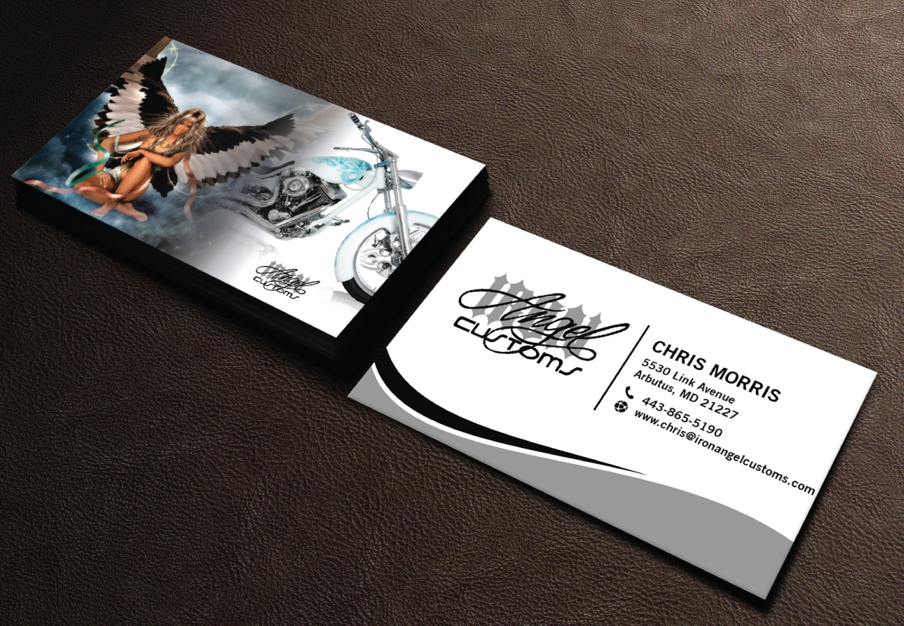 Business Card Design by LAXMI DESIGNHUB for IRON ANGEL CUSTOMS INC | Design #21329117