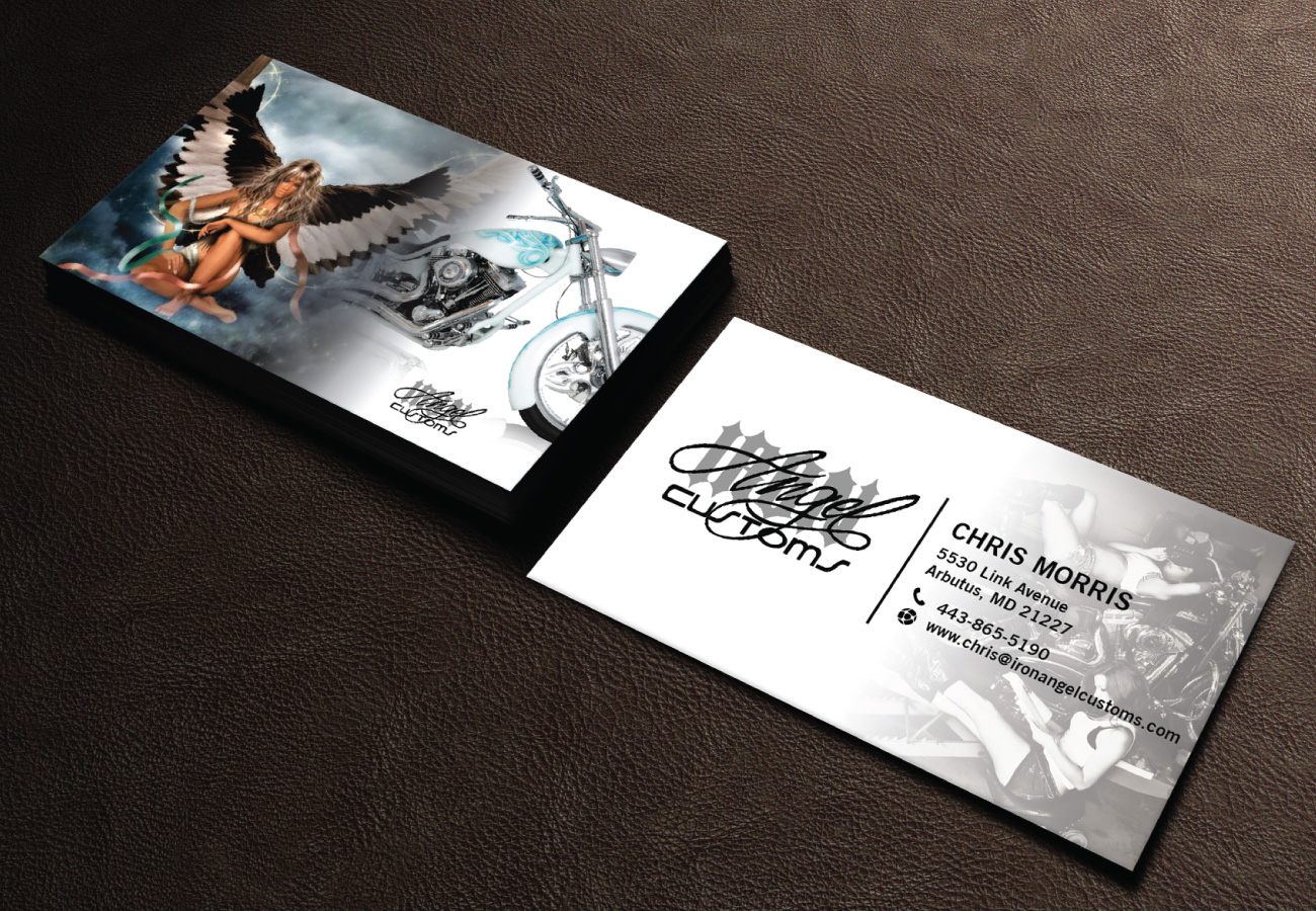 Business Card Design by LAXMI DESIGNHUB for IRON ANGEL CUSTOMS INC | Design #21329118