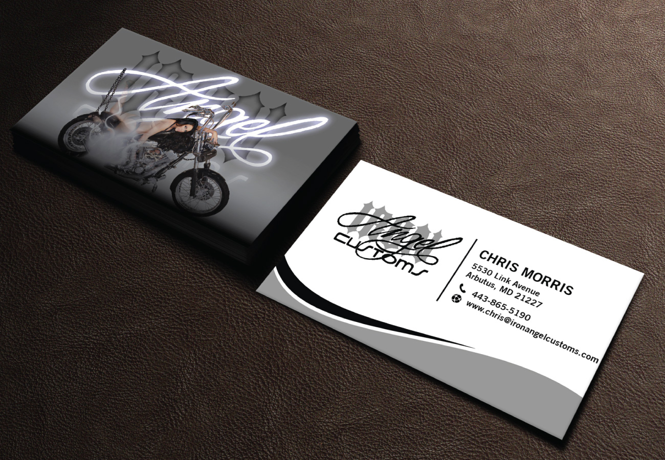Business Card Design by LAXMI DESIGNHUB for IRON ANGEL CUSTOMS INC | Design #21329119