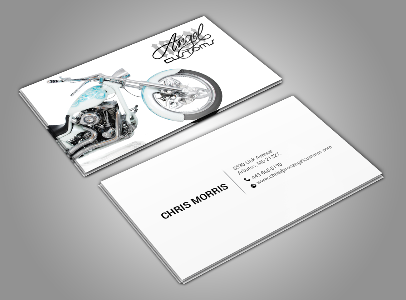 Business Card Design by chandrayaan.creative for IRON ANGEL CUSTOMS INC | Design #21309775