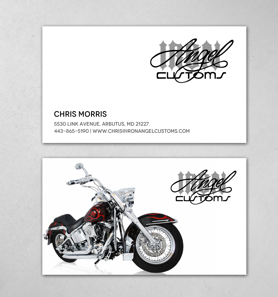 Business Card Design by chandrayaan.creative for IRON ANGEL CUSTOMS INC | Design #21310849