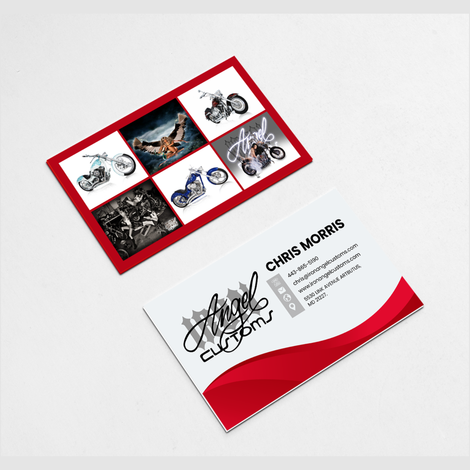 Business Card Design by orlaslim for IRON ANGEL CUSTOMS INC | Design #21361346