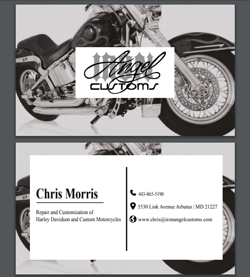 Business Card Design by Elizaveta M for IRON ANGEL CUSTOMS INC | Design #21305242