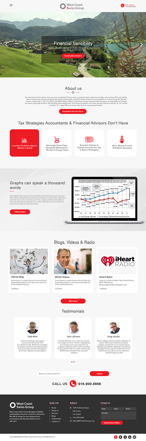 Web Design by bdesigner9 for West Coast Swiss Group | Design #21354648