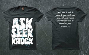 Ask Seek Knock (typography design) | T-shirt Design by Taho Design