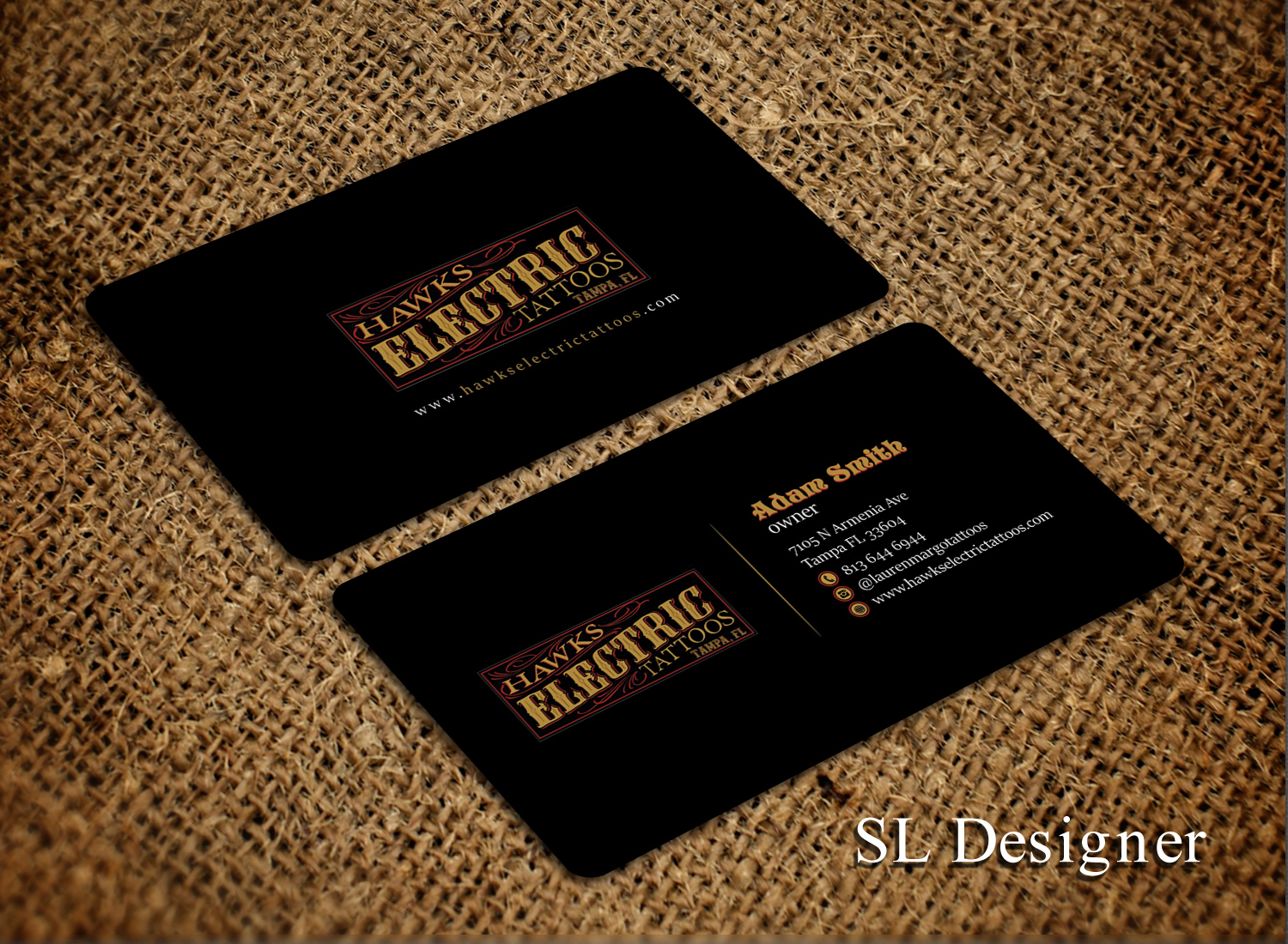 Diseño de Tarjeta de Presentación por SL Designer para Hawks Electric Tattoos | Diseño #21347218