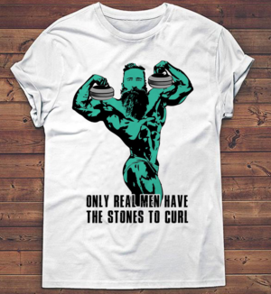 Only Real Men Curl T-shirt Design | Diseño de Camiseta por creative gravity