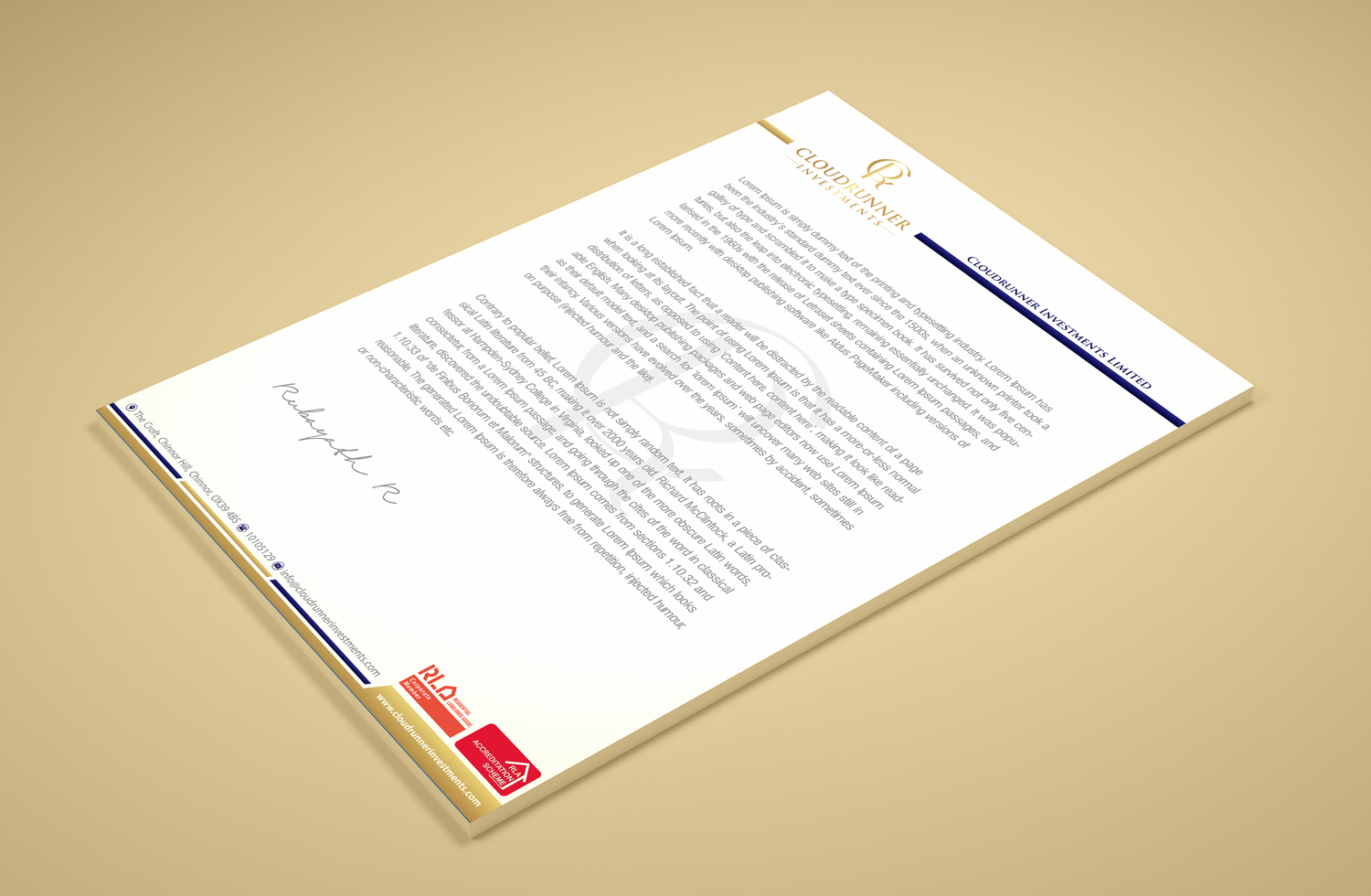 Stationery Design by Petter Goms for Cloudrunner Investments Limited | Design #21400930